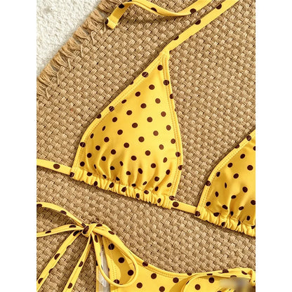 S - XL With Shorts Polka Dot Halter Bikini Female Swimsuit Women Swimwear Three-pieces Bikini Set Bather Bathing Suit Swim V8292