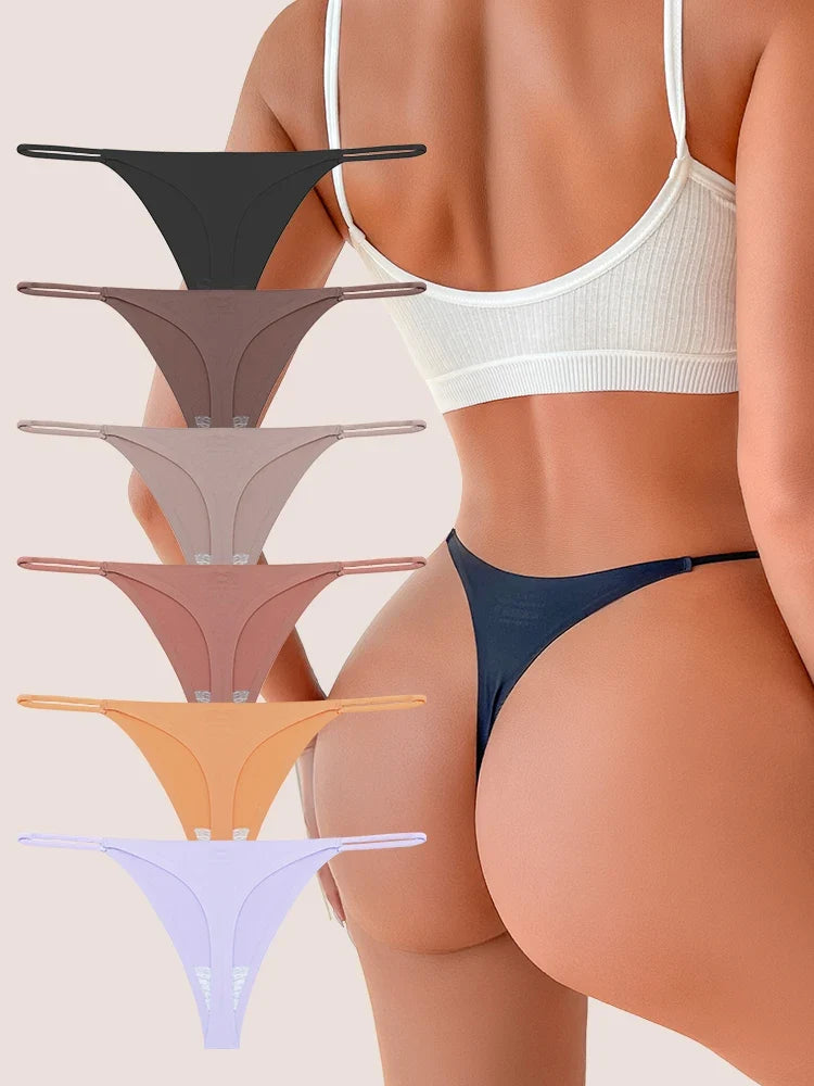 6PCS/SET Seamless Thong Women Thin Strap Low Waist High Flexibility Panties Sexy Ladies Briefs Comfortable Multicolor Underwear