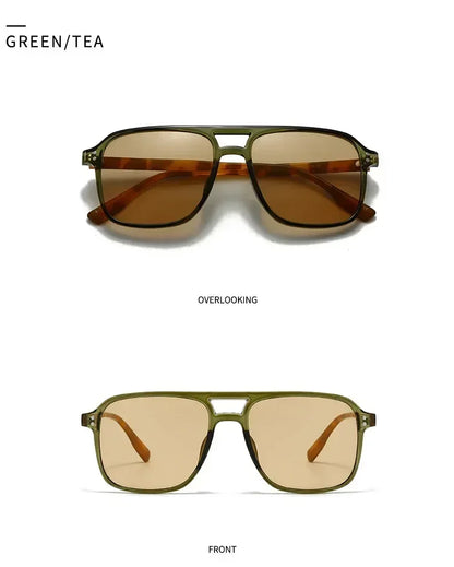 SO&amp;EI Fashion Double Bridges Square Rivets Women Sunglasses Retro Men Gradient Shades UV400 Sun Glasses