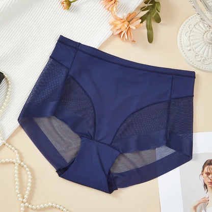 High Waist Women Panties L-4XL Plus Size Seamless Ice Silk Underwear Summer Mesh Breathable Butt Lifter Briefs Leopard Panty
