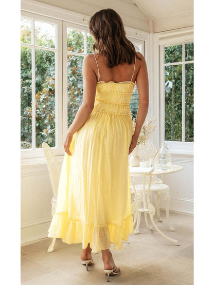 Foridol Spaghetti Strap White Sundress Flounced Edge Women&