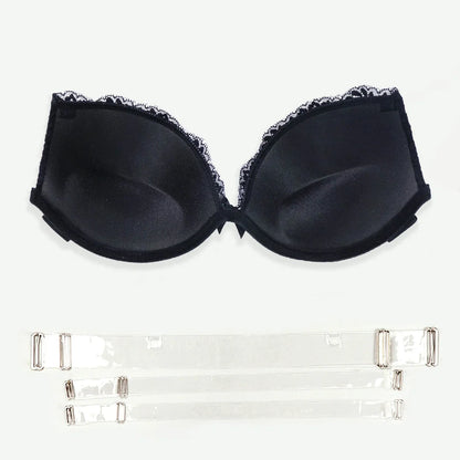 BEAUWEAR Floral Lace Bra for Woman Padded Bra Push Up Strapless Bras with Transparent Straps 34B 34C 36B 36C 38B 38C-3094