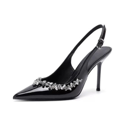 Women Fashion Heels  Summer New Rhinestone Buckle Strap Luxury High Heels Women Pointe Sexy Party Slim Heel Stripper Heels