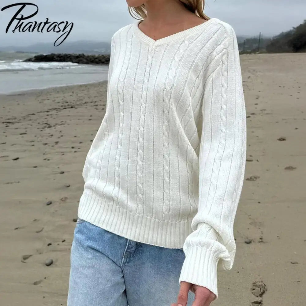 Phantasy Retro Solid Color Sweater Winter Women&