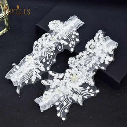 K03 2 PCS Sexy Lace Flower Crystal  Pearls Wedding Garter Belt Thigh Ring Bridal Leg Garter Stocking Garter Belt Girl Women