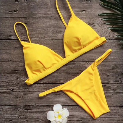 New Sexy Padded Brazilian Bikini Women Swimwear Female Swimsuit Two-Pieces Bikini Set Solid Bather Bathing Suit Swim Lady V64A