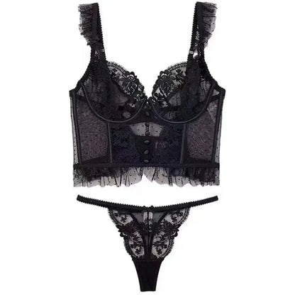 Fashion Comfortable Lace Lingerie with Steel Ring Wrapped Chest Top Bra and Panty Set Sexy Intimates Supply Underwire Female
