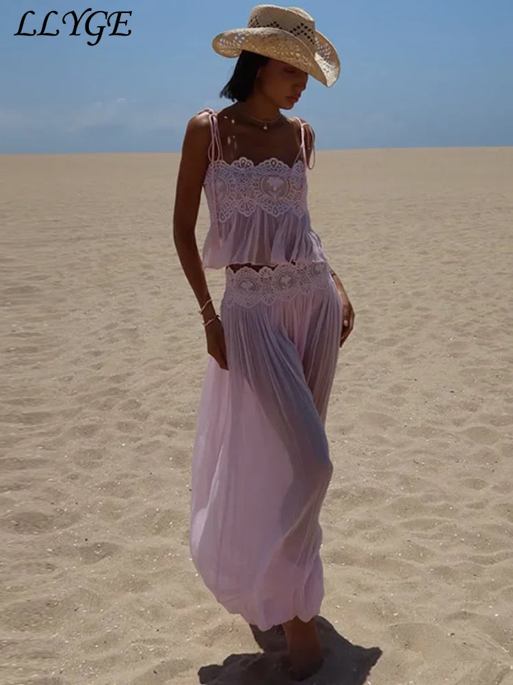 Beach Floral Lace Hollow Out Women&