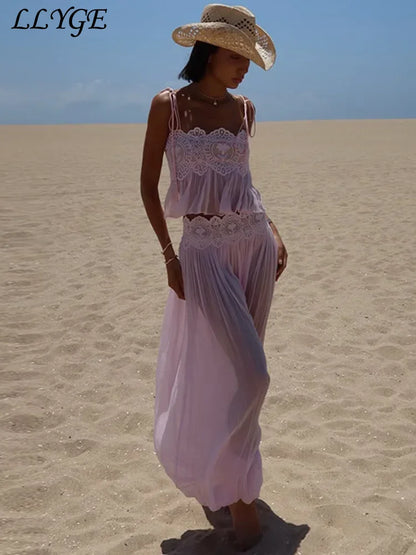 Beach Floral Lace Hollow Out Women&