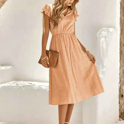 Women V Neck Ruffle Sleeve Summer Dress - Femstylo