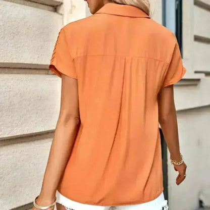 Pleated Short Sleeve Shirt - Women&