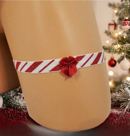 Candy Cane Glitter Christmas Lingerie Leg Garter