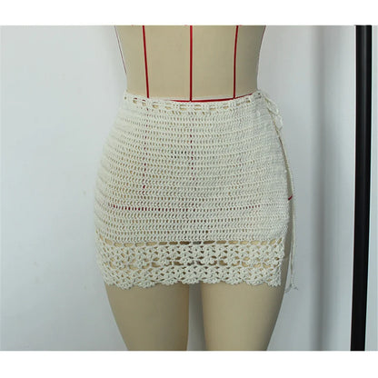 2026 Hollow Out Skirt Sarong Crochet Knitted Tunic Beach Cover Up Cover-ups Beach Dress Beach Wear Beachwear Female Women V8074