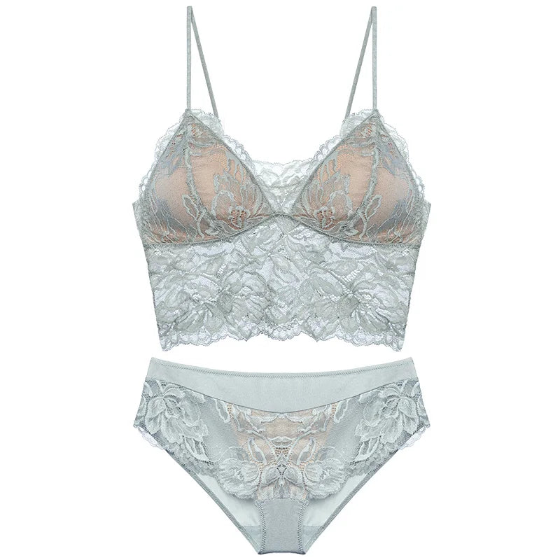 Sexy Backless Bralette French Sheer Mesh Halter Top Wireless Comfortable No Show Anti Nipple Bra &amp; G String Australia Hot MOYISU