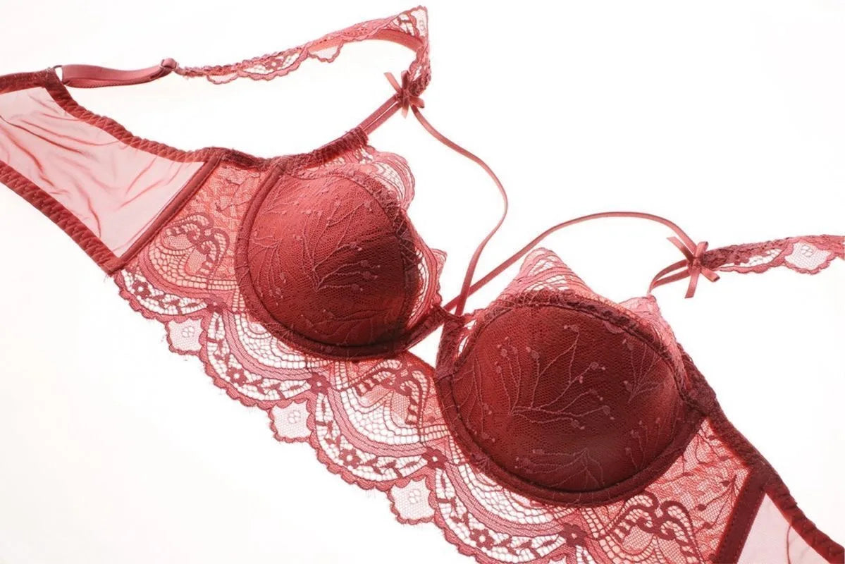 MOYISU Minimizer Bra French Lace for Large Bust, Anti Sagging Full Coverage Push Up Underwire Set, Sensuous Women Sexy Bra &amp; Set