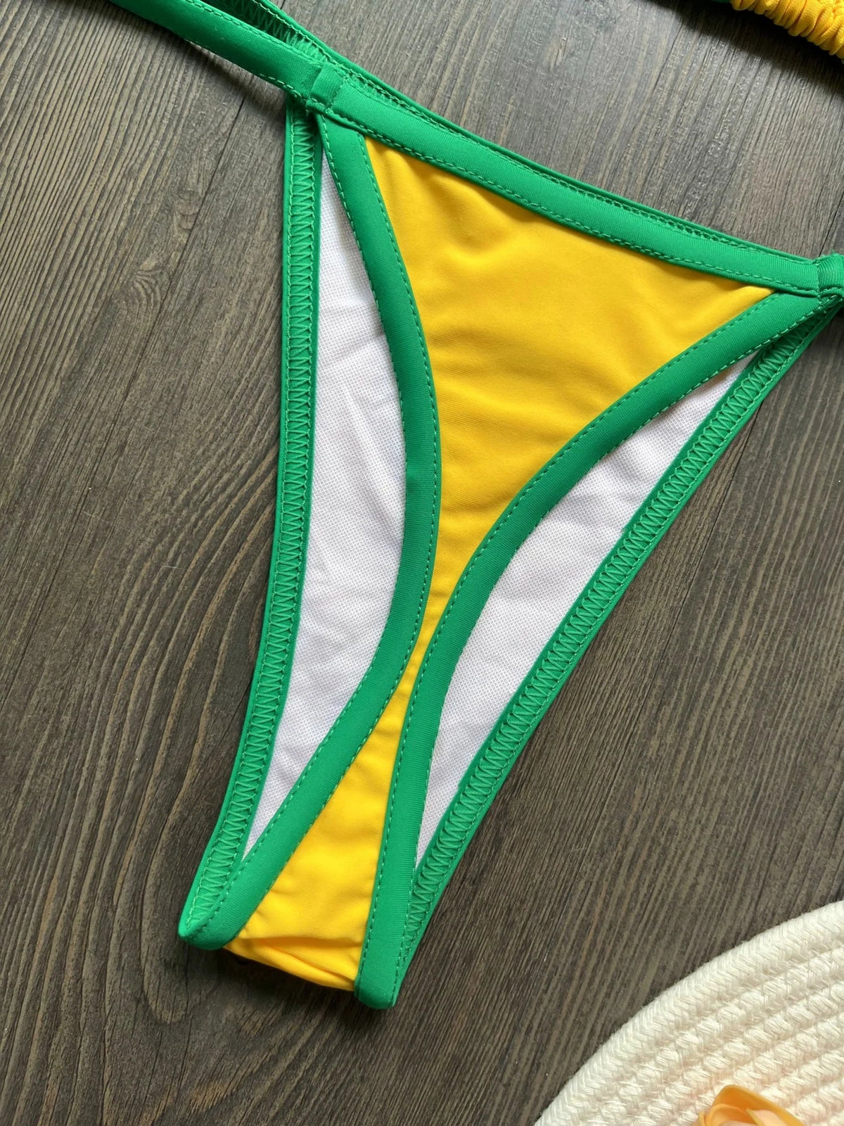 Solid color sexy embroidered Brazilian flag bikini set, women&