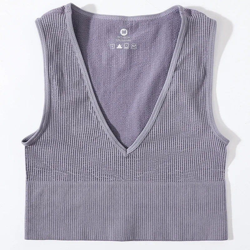 Women Crop Top Sports Bras Sexy Tank Top Female Seamless Underwear V-Neck Camisole Sexy Lingerie Solid Color Vest Top M-XL