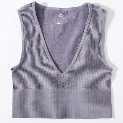 Women Crop Top Sports Bras Sexy Tank Top Female Seamless Underwear V-Neck Camisole Sexy Lingerie Solid Color Vest Top M-XL
