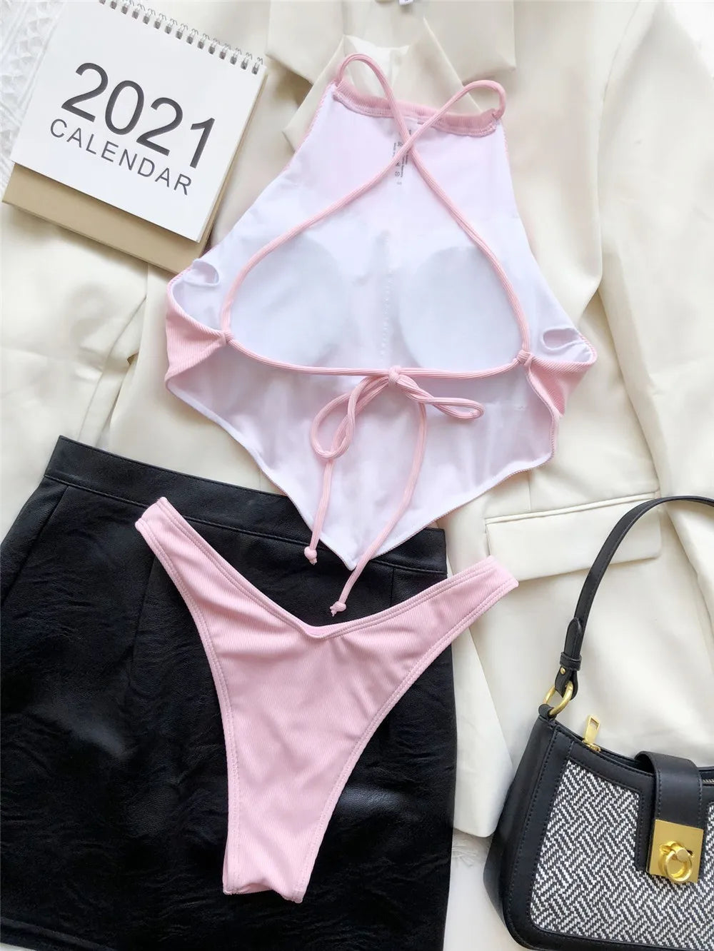 light blue Halter Bandana Bikinis Sets micro Thong sexy Swimsuit Women Swimwear Backless high cut Bathing Suit Bikini 2026 Mujer
