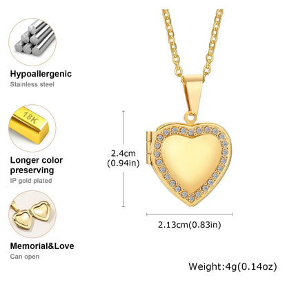 Vnox Stainless Steel Heart Locket Necklace Pendant with Photo Frame, Elegant Gold Plated Design Womens Gift