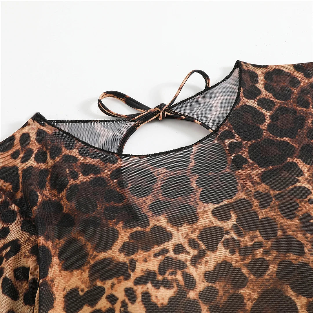 S - XXL New Sexy With Shorts Leopard Long Sleeve One Piece Swimsuit Women Swimwear Female Padded Bather Bathing Suit Swim V7348