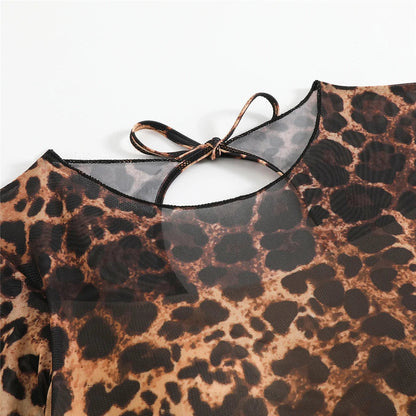 S - XXL New Sexy With Shorts Leopard Long Sleeve One Piece Swimsuit Women Swimwear Female Padded Bather Bathing Suit Swim V7348