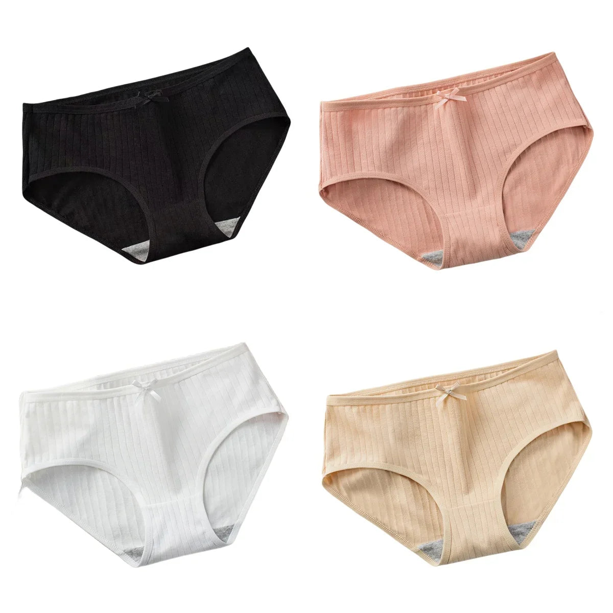 4Pcs/Set Women Cotton Panties Low Waist Briefs Breathable Comfort Underwear Sexy Lingerie Solid Color Underpants Intimates M-XL