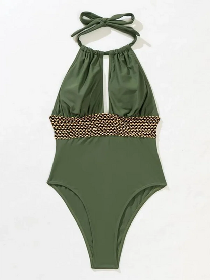 2026 Halter Swimsuit Metal Chain Solid Swimwear Women Bathing Suit Female Padded Monokini Swimming Summer Beachwear Bodysuit