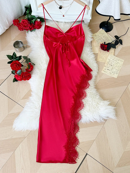 Sexy Lace Patchwork Pajamas Comfortable And Casual Long And Comfortable Women&