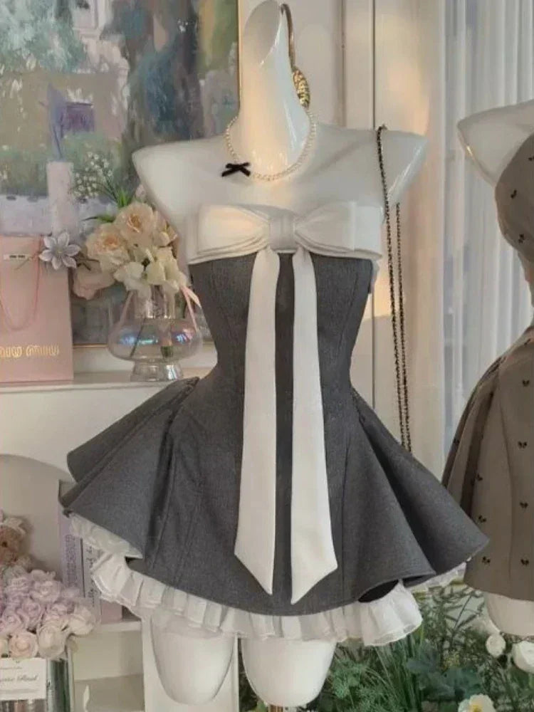 Black French Vintage Elegant Design Woman Dress Gothic Off Shoulder Retro Mini Dress Female Fairy Birthday Party Chic Outfits