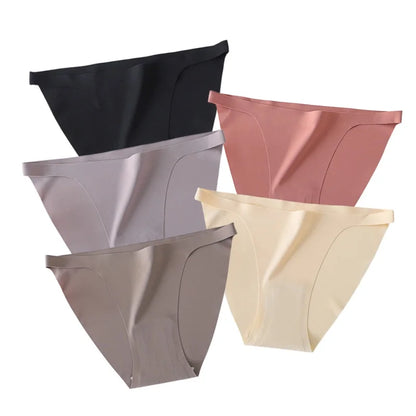 5Pcs/Set Women Seamless Briefs Ice Silk Panties Sexy Low Waist Underwear Female Underpants Solid Color Lingerie M-XL