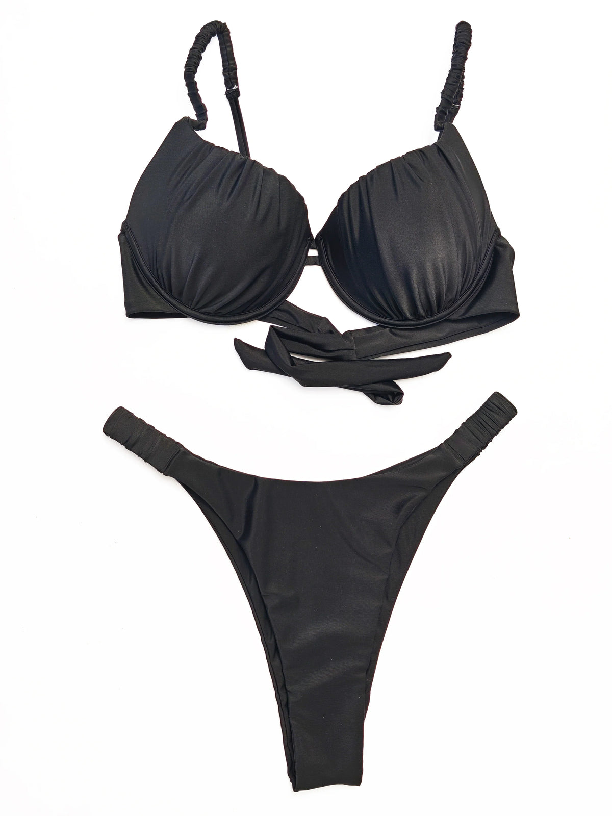 New pleated hard cup sexy bikini solid color swimsuit women&