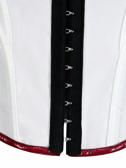 Glossy Patent Leather Bustier with Adjustable Straps &amp; Hook Front Closure, Vintage Steampunk Shapewear for Waist Training