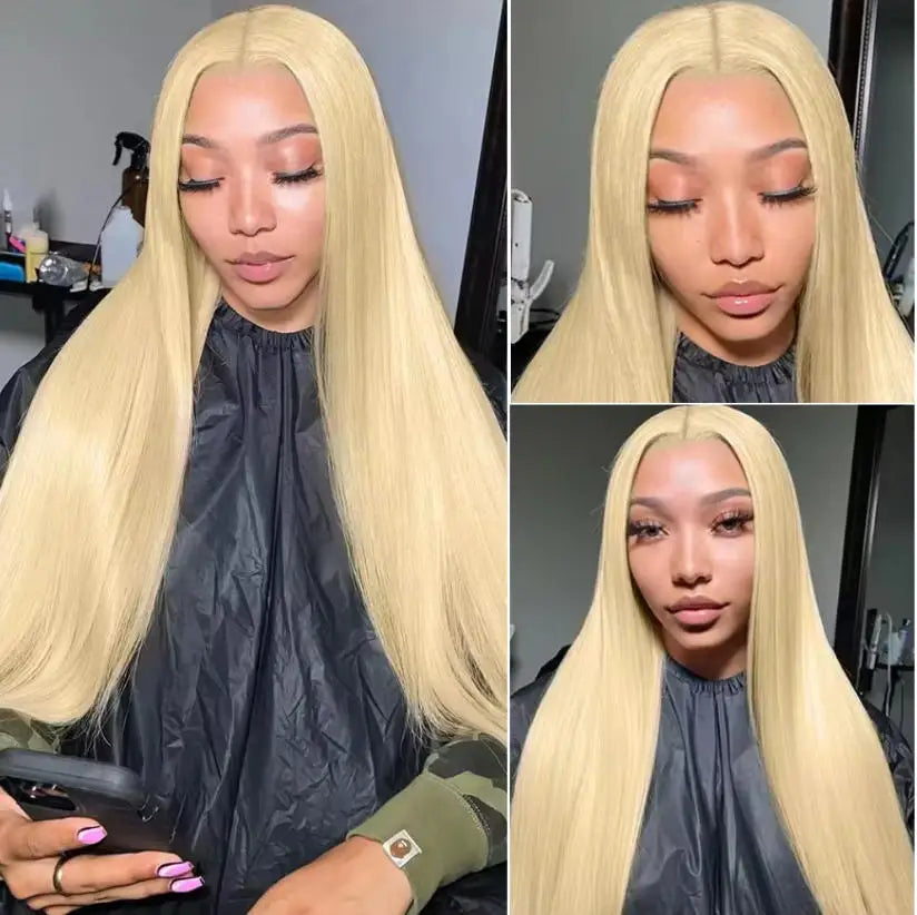 Silky 613 Blonde Bone Straight Human Hair Wig Dual 13x4&amp;13x6 Invisible HD Lace Super Long Lengths