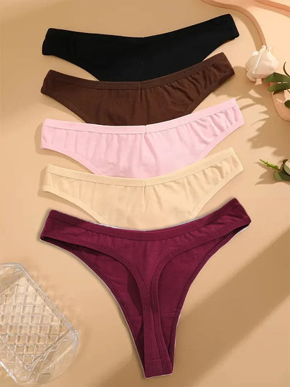 Premium Cotton G-String Thongs for Women — 5-Piece Set