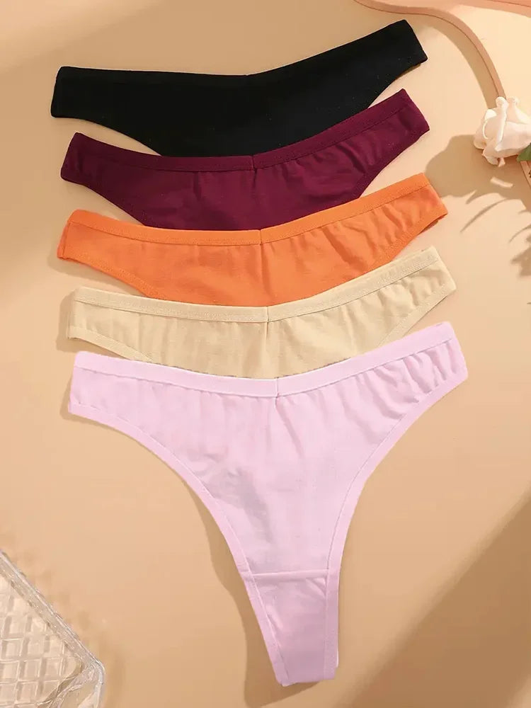 Premium Cotton G-String Thongs for Women — 5-Piece Set