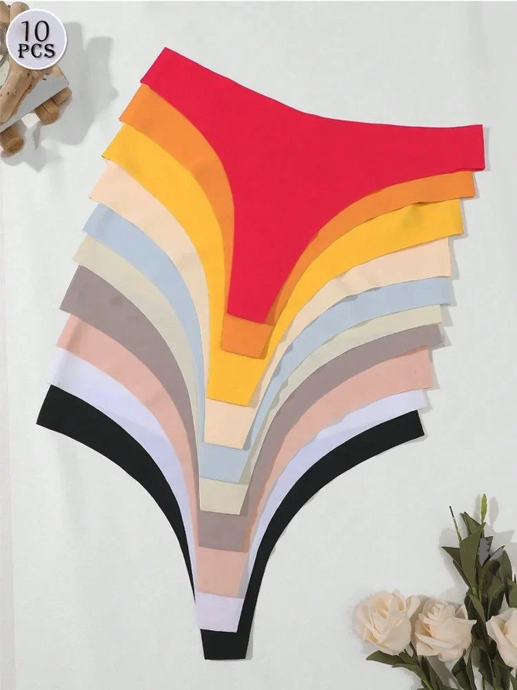 10PCS Seamless Ice Silk G-String Panties for Women
