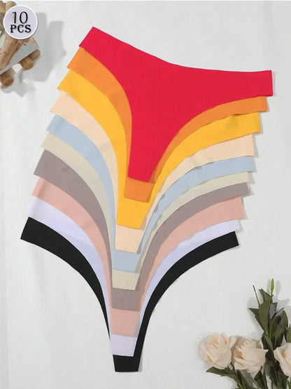 10PCS Seamless Ice Silk G-String Panties for Women