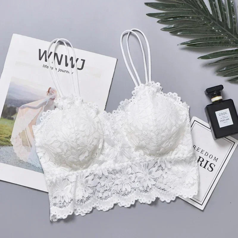 Women Wireless Lace Flower Bra Push Up Bralette Sexy Lingerie Full Cup Backless Vest Brassiere Soft Top Plus Size Underwear