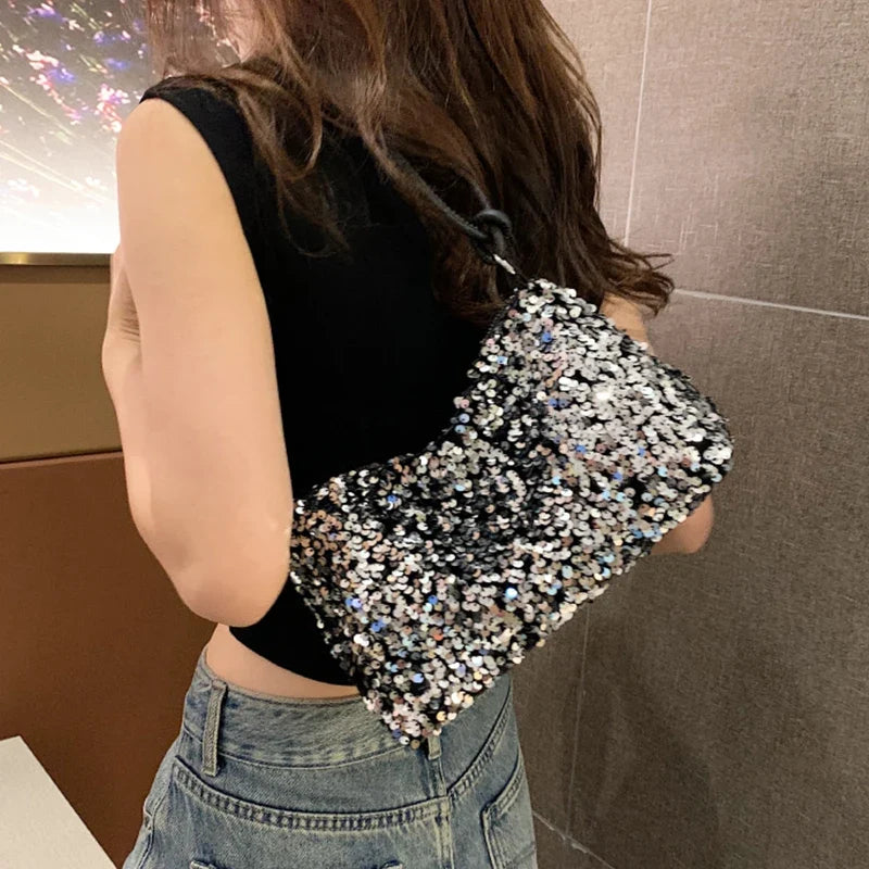 Brandless Korean Style Sequin Shoulder Bag For Women Single-Shoulder Versatile Small Bag - Compact Everyday Accessory