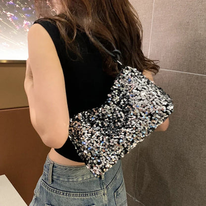 Brandless Korean Style Sequin Shoulder Bag For Women Single-Shoulder Versatile Small Bag - Compact Everyday Accessory
