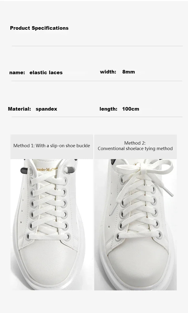 1 Pair Flat Elastic No-Tie Shoe Laces for Sneakers Tennis Shoes Quick Clip-On Shoelaces Accessories for Kids &amp; Adults
