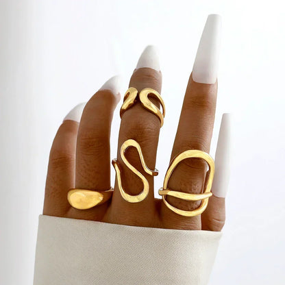 Docona Fashion Elegant Stacking Gold Colour Rings Geometric Design Ring Set Accessories Daily Festival Party Gifts 27910