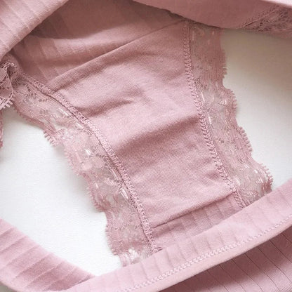 3Pcs/Set Cotton Panties Women Lace Trim Briefs Female Underpants Solid Color Soft Underwear Sexy Lingerie Intimates M-XL