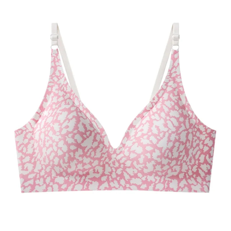 No-Show Seamless Bras For Women Non-wire V-neck Bralette Leopard Print Removable Pads Sports Underwear Sexy Lingerie S-5XL