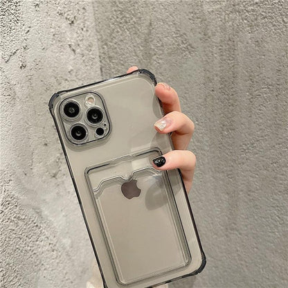 Transparent Card Slot Holder Case for iPhone 13 11 12 14 Pro Max Mini Clear Shockproof Soft Wallet Cover Clear Phone Case with Card Holder Slim Protective Soft Shock Absorbing Case with Card Holder