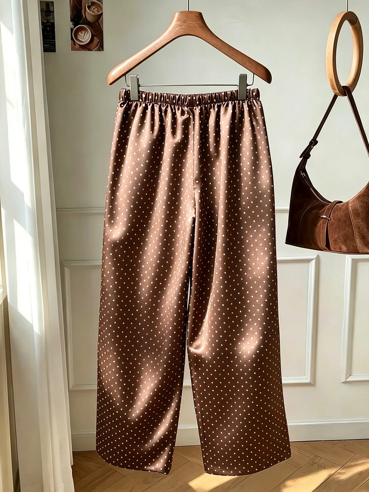 Women Satin Pajama Pants Polka Dot Elastic Waist Loose Long Sleep Bottoms Casual Loungewear Trousers For Home Wear