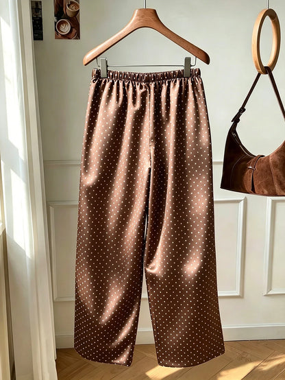 Women Satin Pajama Pants Polka Dot Elastic Waist Loose Long Sleep Bottoms Casual Loungewear Trousers For Home Wear