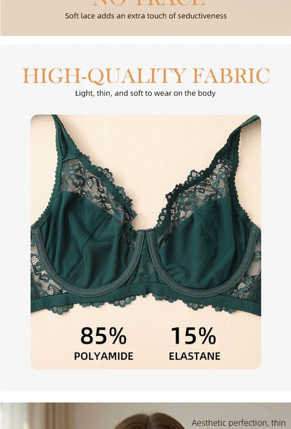 Elegant Womens Lace Bra Hollow Out Design Underwire Support Sexy Lingerie BH Tops Underwear  Plus Size A B C D E Cup