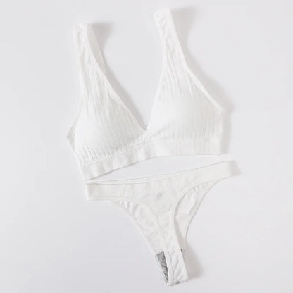 Women Seamless Bra And Panties Set Push Up Bras High Leg Cut Thongs Sport Wireless Brassiere Sexy Lingerie Ribbed Underwear